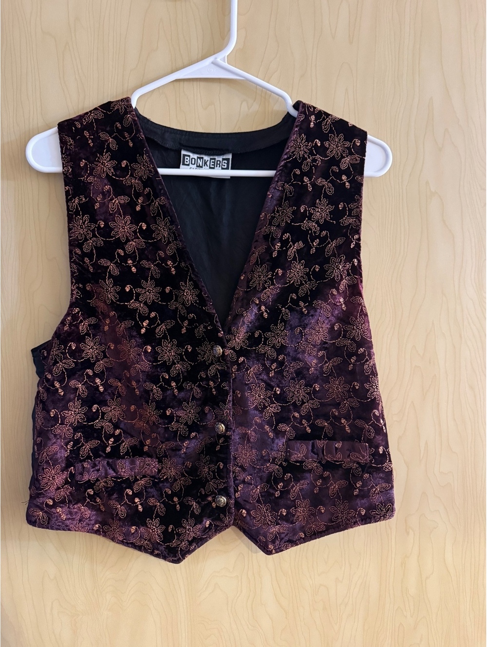 vintage 90s Bonkers floral velvet vest Plum size medium steampunk
